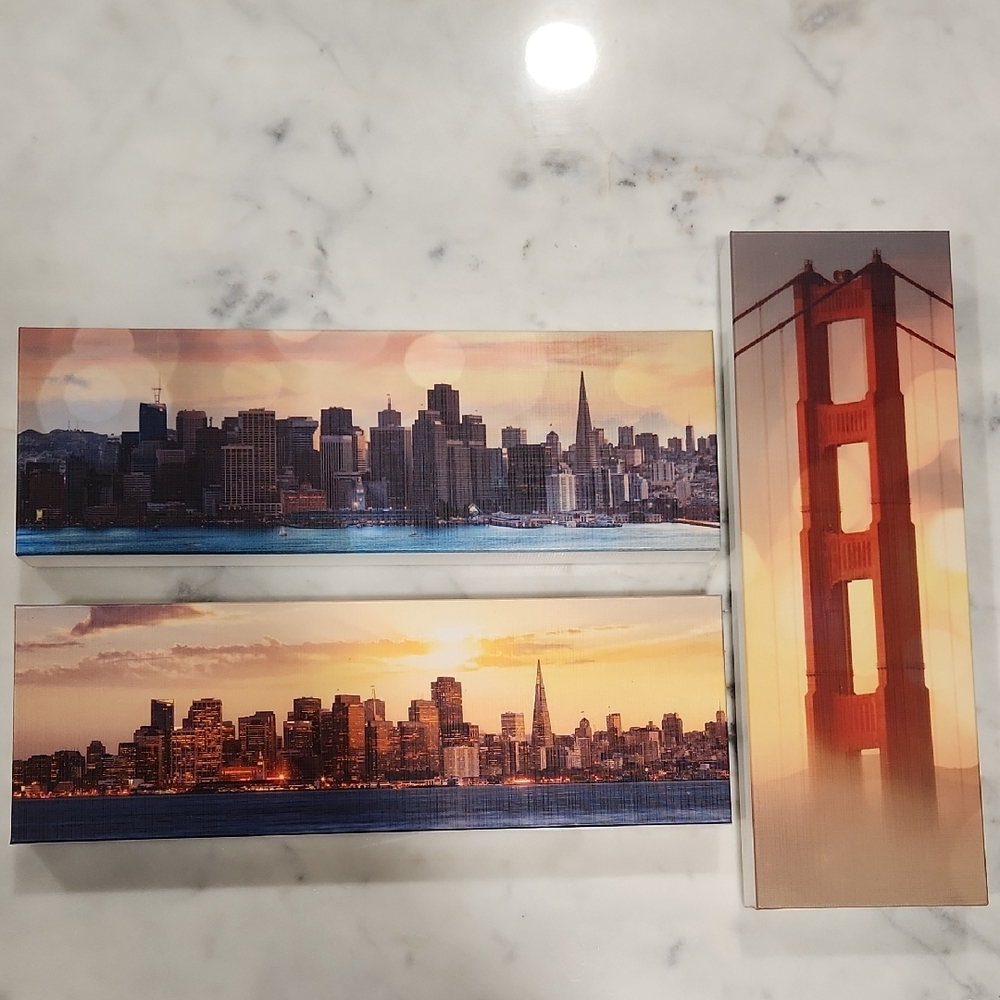 San Francisco Skyline Wall Art Trio in Orange & Blue by